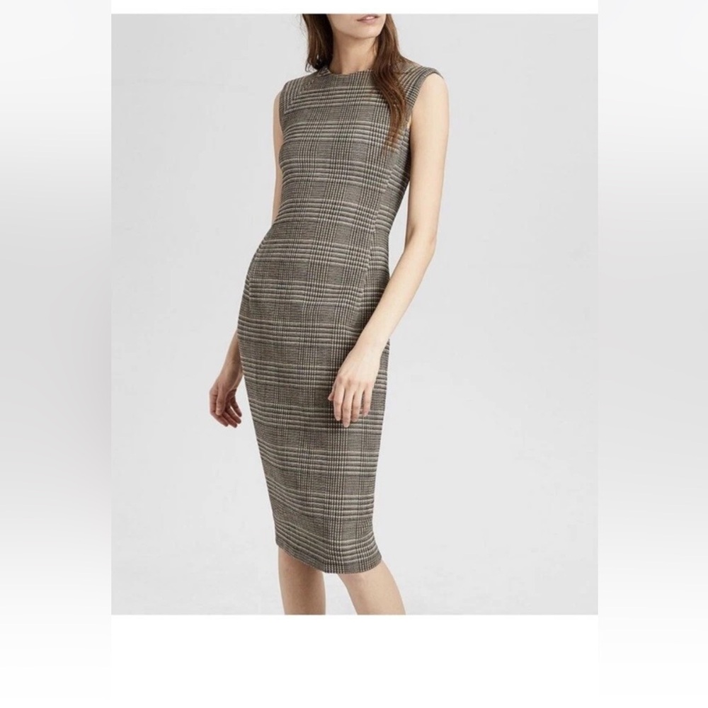 Theory Hadfield Plaid stretch Power dress EUC Size 8 Brown Black Plaid